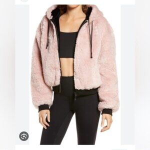 Blanc Noir Luxe Faux Shearling Peach Whip Pink‎ Reversible  Hoodie Size Large